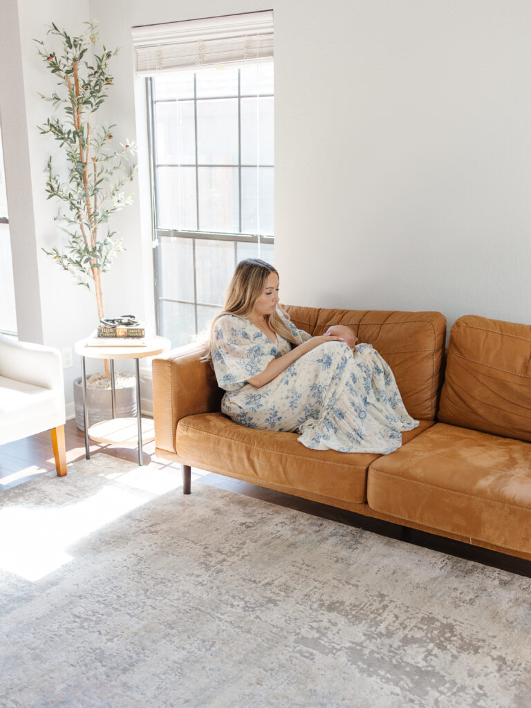 College Station newborn Photographer gets newborn photos taken in her home.
